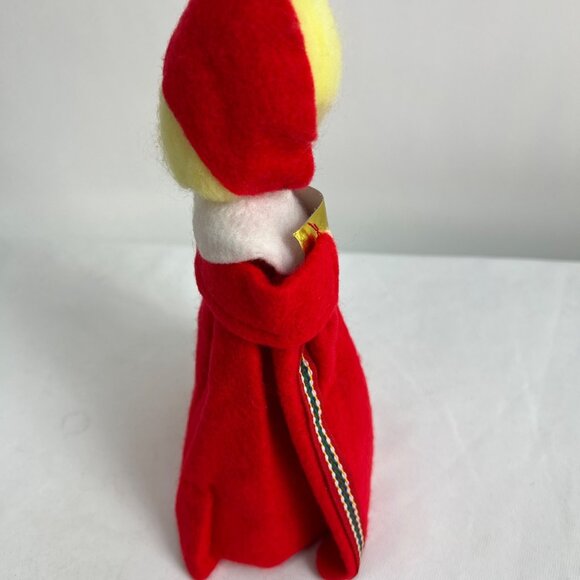 VTG Christmas Tree Topper Red Felt Caroler Doll With Blonde Hair & Gold Book - Picture 4 of 7